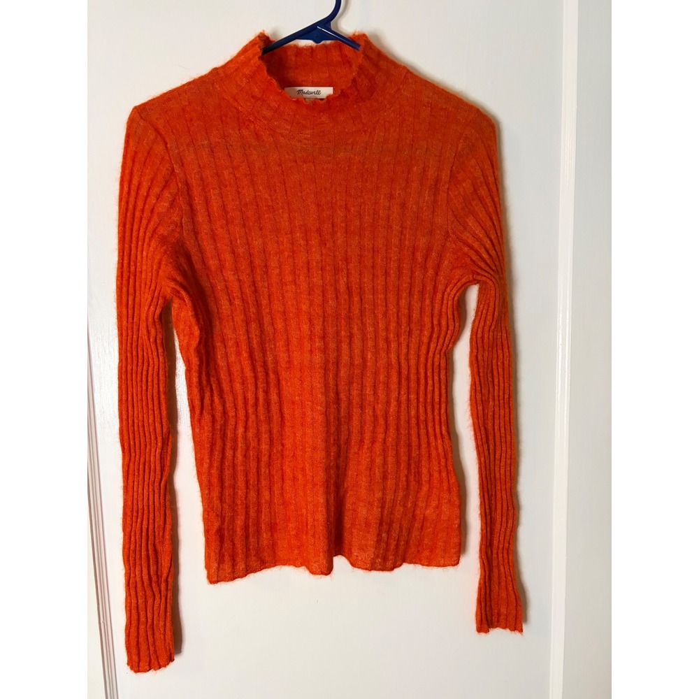 Madewell Orange Alpaca Blend Ribbed Mock Neck Sweater CKP481142761 Womens L